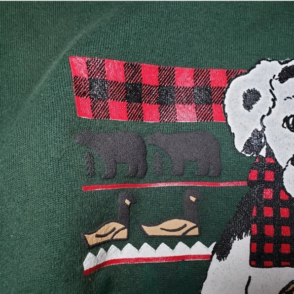 Vintage 90s Gopher Sport Dalmatian Dog Cat Plaid Collar Sweatshirt Large Winter - Picture 5 of 12